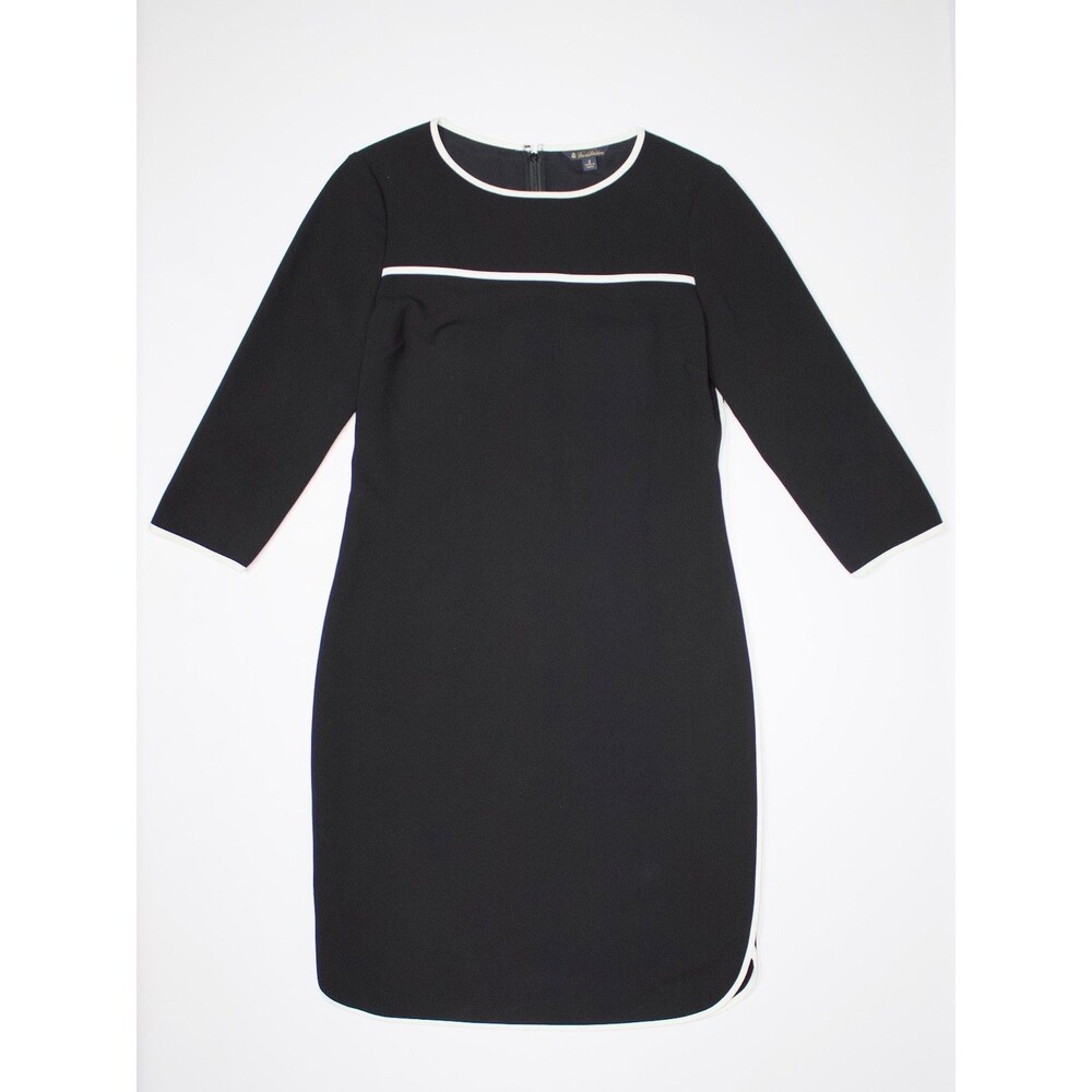 Brooks Brothers Long Sleeve Black Dress White Trim Silk Lined Women Size 2 (B5)